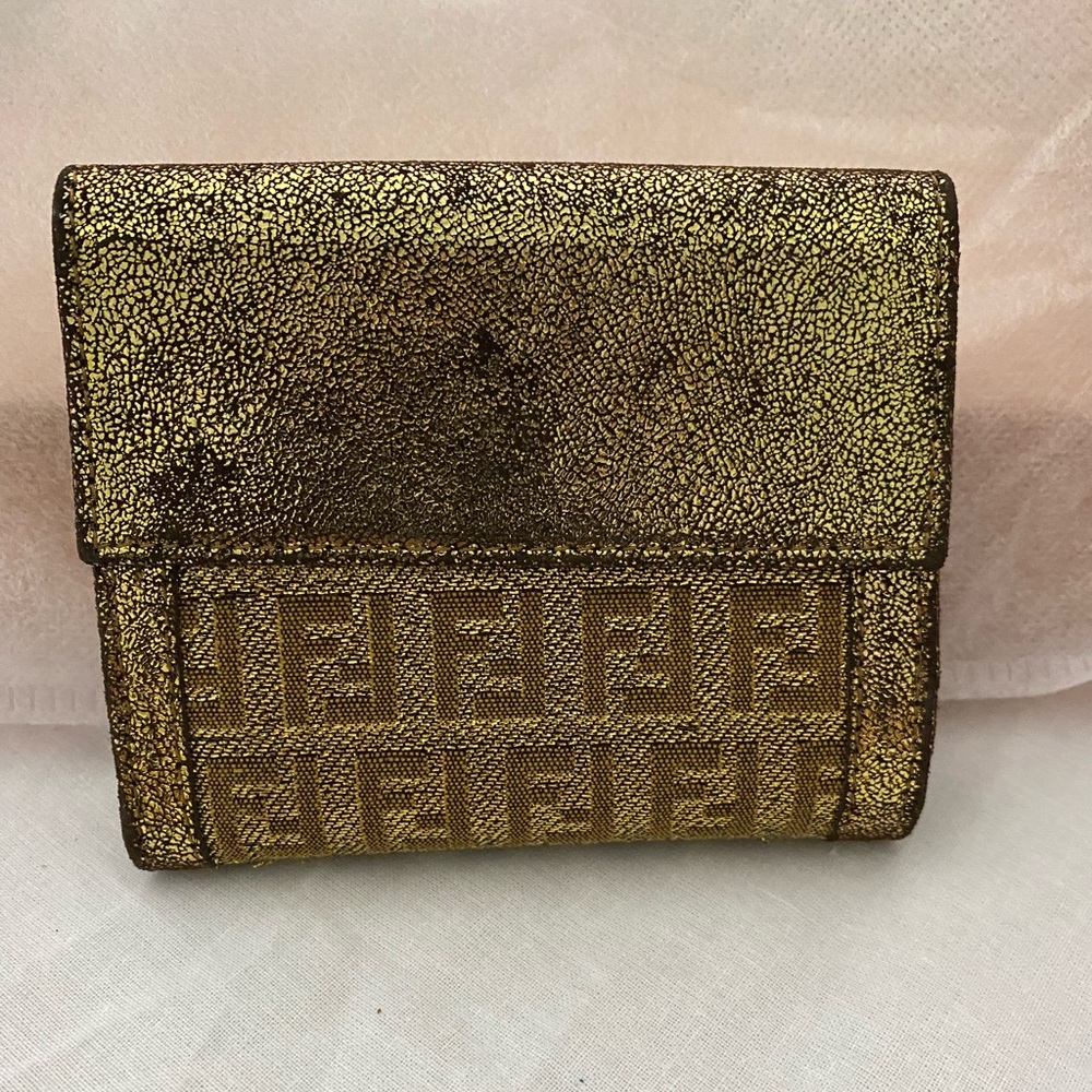 FENDI Zucchino Small Compact Metallic Jacquard Wallet - Picture 2 of 16